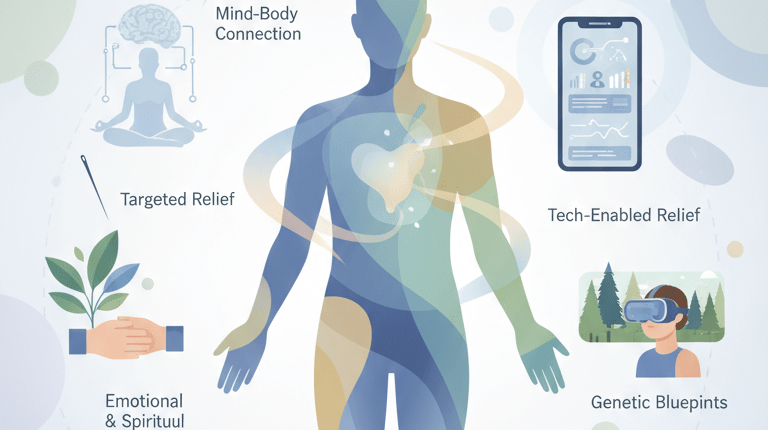 Illustration of modern cancer care showing oncologist, medical technology, precision medicine, and supportive therapies for patients