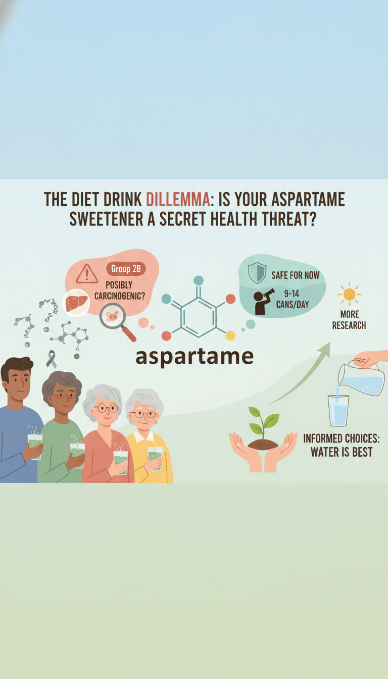 Infographic explaining aspartame and cancer risk in diet drinks